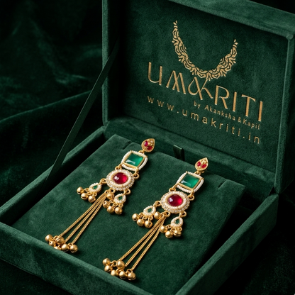 Kashmiri Jhumki GreenRed Earrings