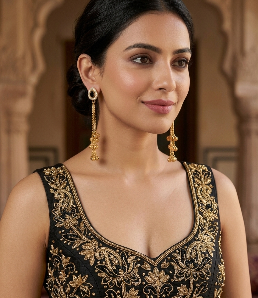Kashmiri Latkan Black Jhumki Earrings