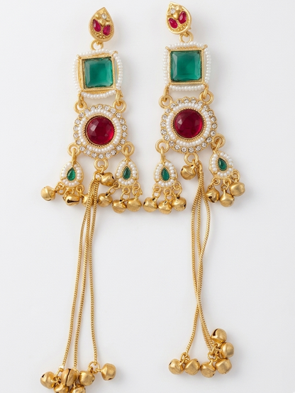 Kashmiri Jhumki GreenRed Earrings