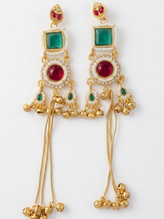 Kashmiri Jhumki GreenRed Earrings