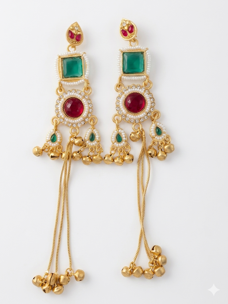 Kashmiri Jhumki GreenRed Earrings