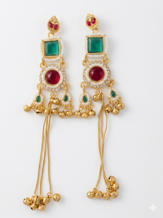 Kashmiri Jhumki GreenRed Earrings