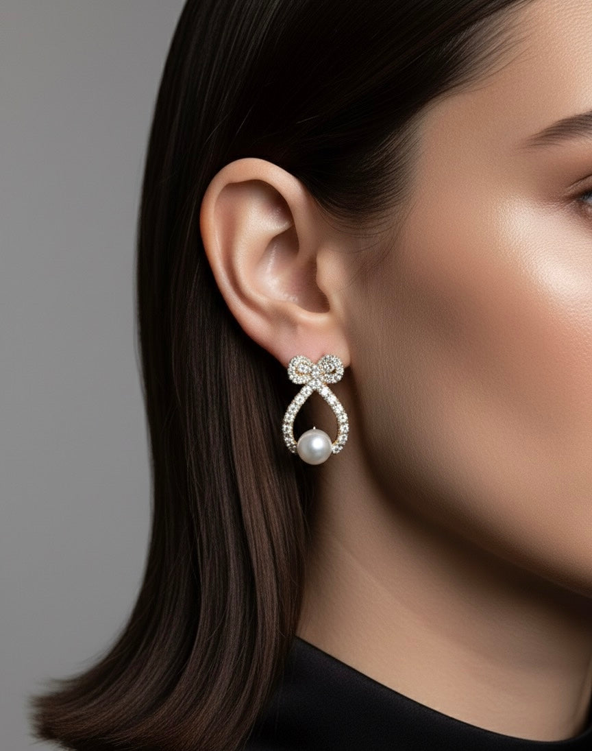 The Aurora Bow-Knot Pearl Drop Earrings