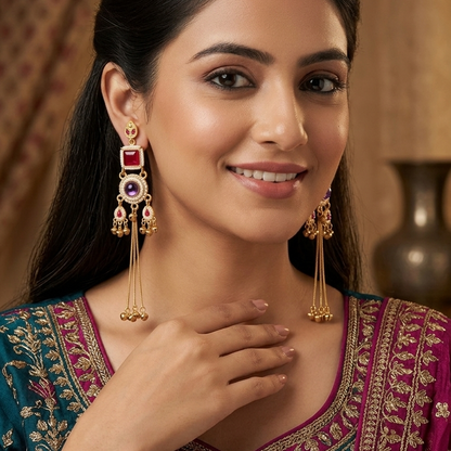 Kashmiri Jhumki RedPurple Earrings