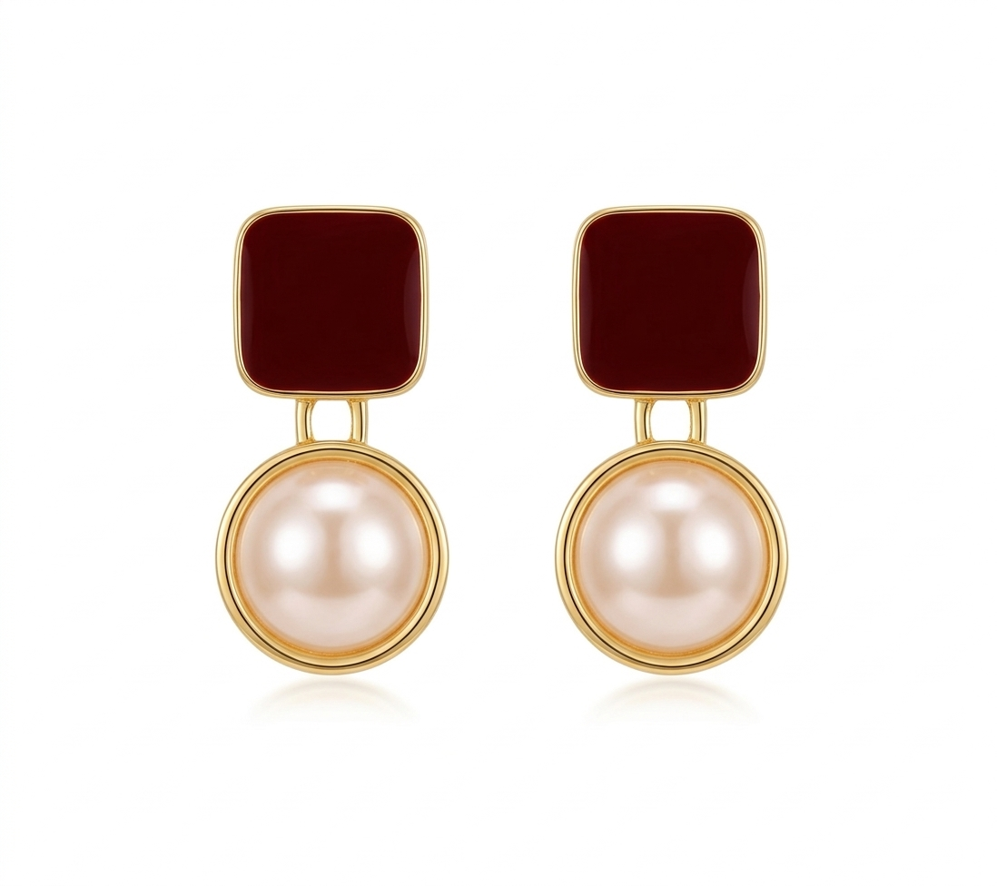 The Royal Crimson Pearl Drop Earrings