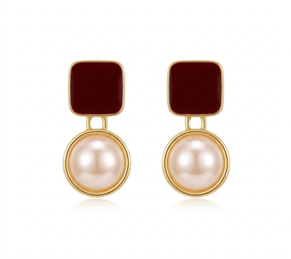 The Royal Crimson Pearl Drop Earrings