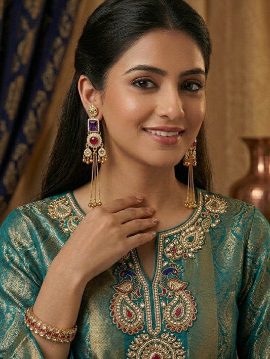 Kashmiri Jhumki PurpleRed Earrings