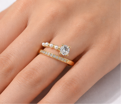 The Pearl & Pave Solitaire Band Ring