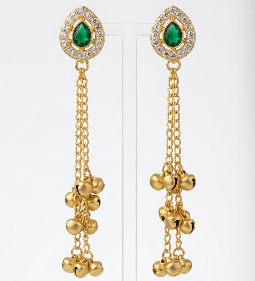 Kashmiri Latkan Green Jhumki Earrings