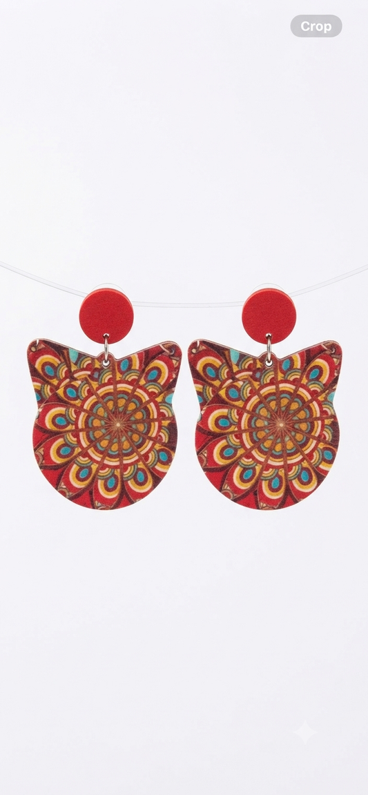 Feline Mandala Statement Earrings