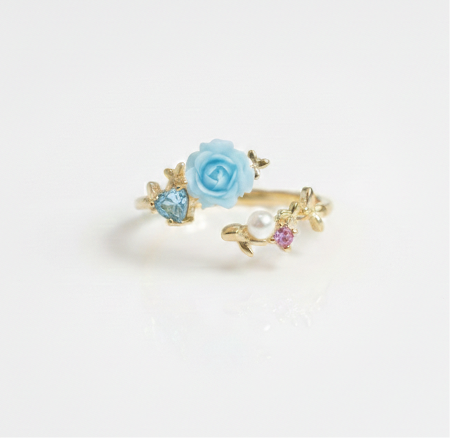 The Sky blue Rose Petal Ring