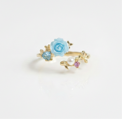 The Sky blue Rose Petal Ring