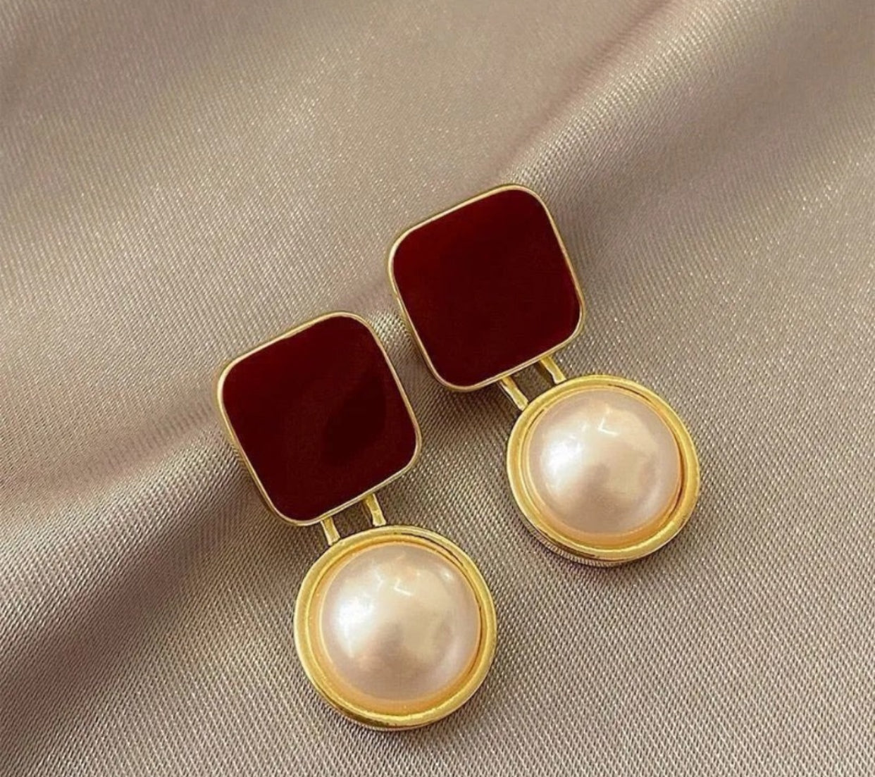 The Royal Crimson Pearl Drop Earrings