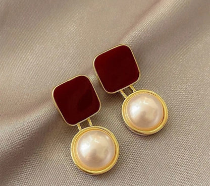 The Royal Crimson Pearl Drop Earrings