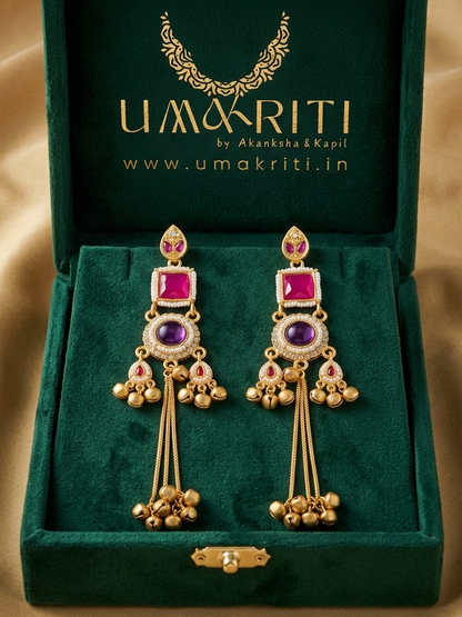 Kashmiri Jhumki RedPurple Earrings