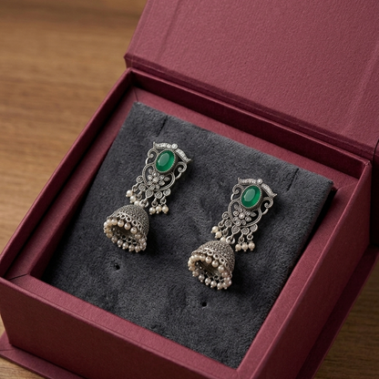 The Emerald Bloom Jhumka Earrings