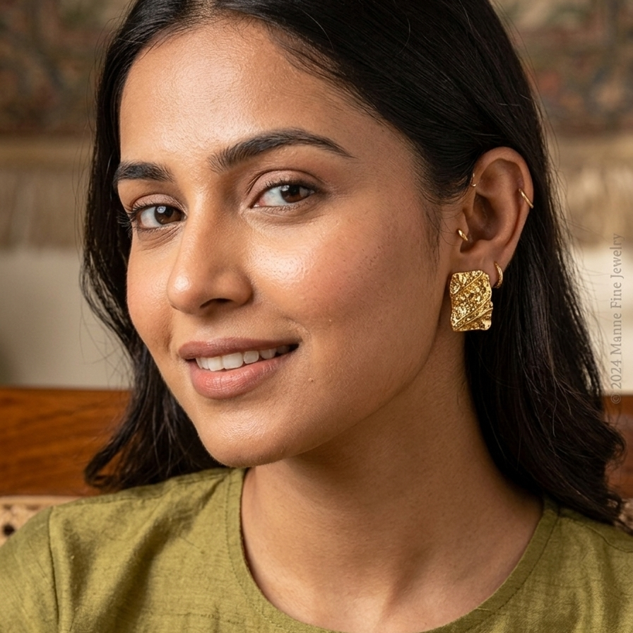 Hammered Square Studs Earrings