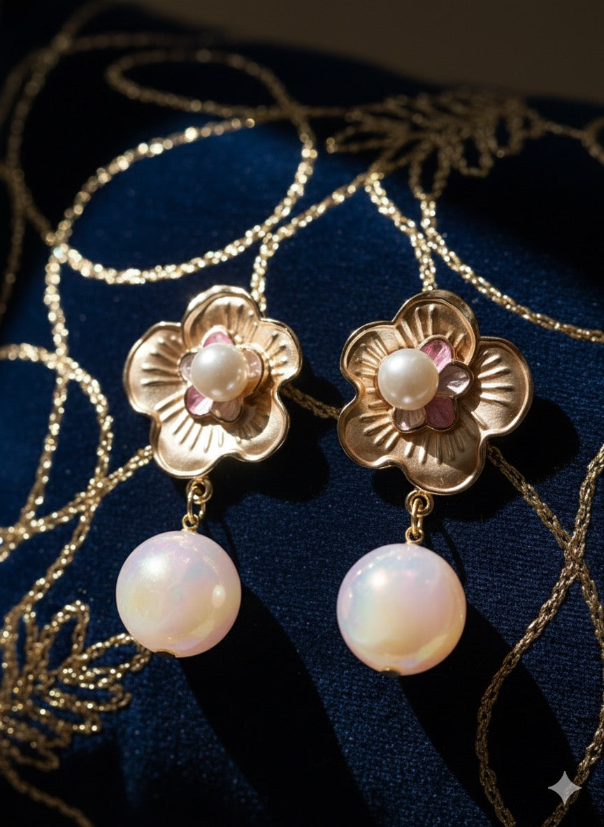 Floral & Pearl Drop earrings