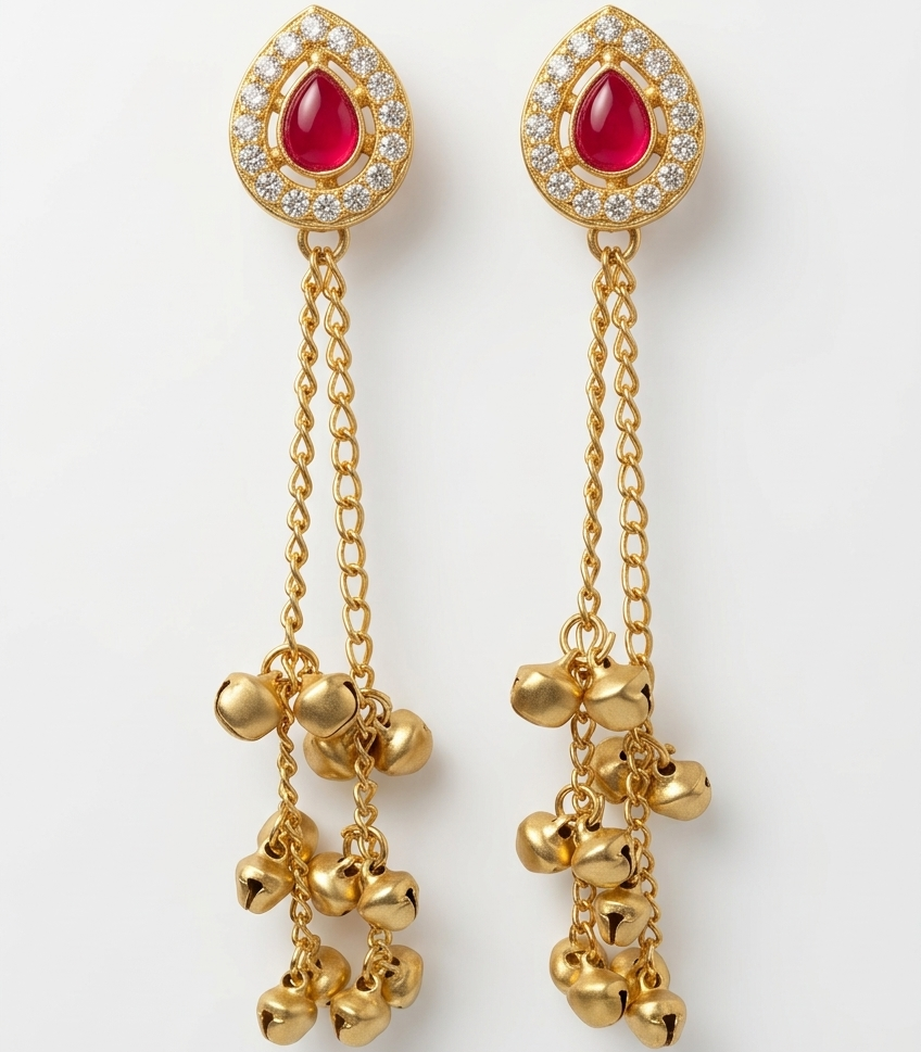 Kashmiri Latkan Red Jhumki Earrings