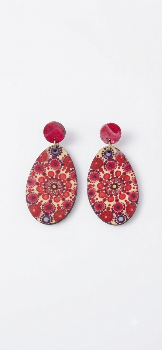 Crimson Mandala Drop Earrings
