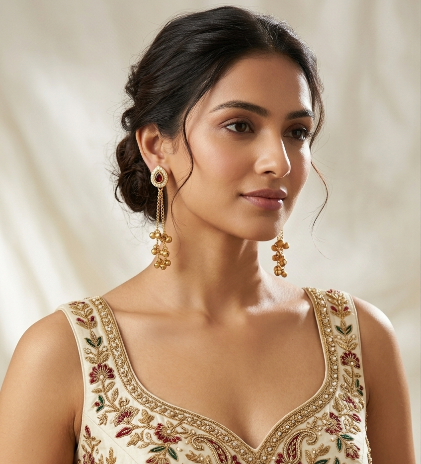 Kashmiri Latkan Maroon Jhumki Earrings