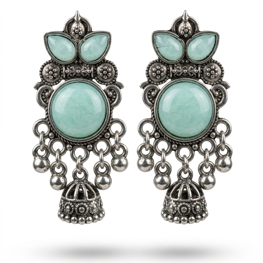 Ocean Blue Jhumka Earrings