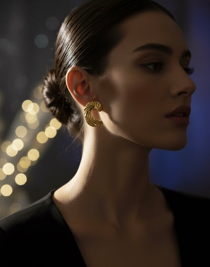 Golden Ripple Crescent Earrings