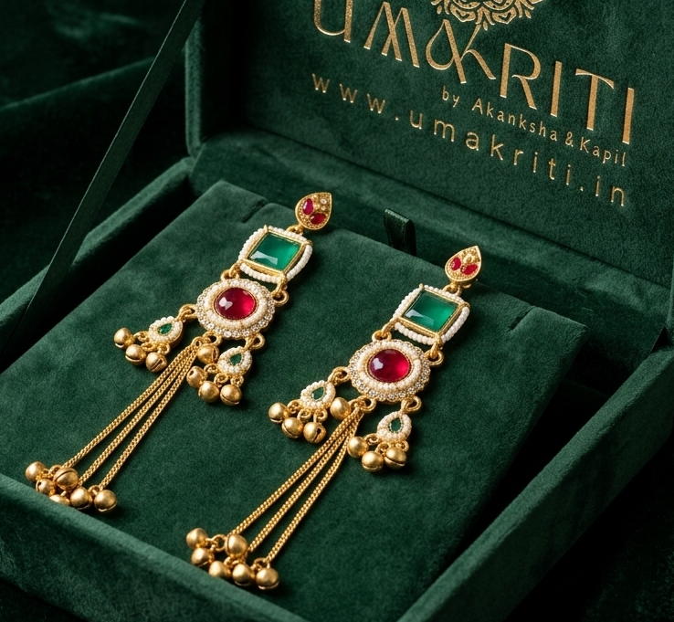 Kashmiri Jhumki GreenRed Earrings