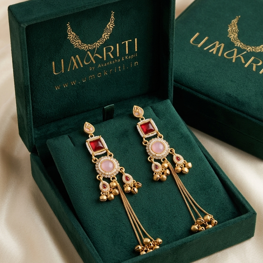 Kashmiri Jhumki RedPink Earrings