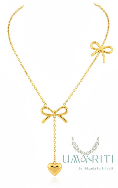 Golden Bow & Drop Heart Necklace