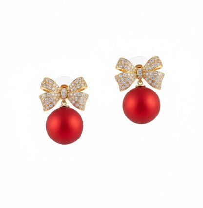 Dazzle Bow with Matte Red Drop Earrings