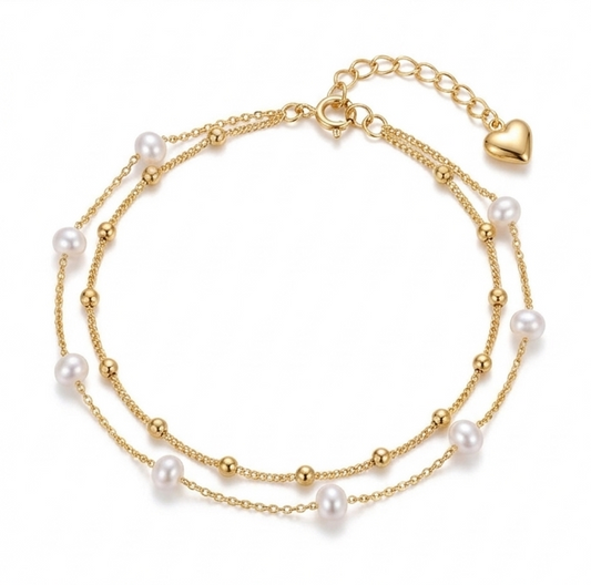 The Pearl n Gold Beads Anklet