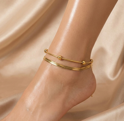 The Snake Chain Golden Beads Anklet