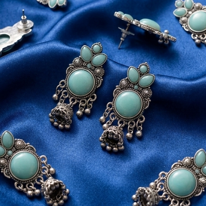 Ocean Blue Jhumka Earrings