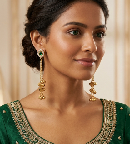 Kashmiri Latkan Green Jhumki Earrings