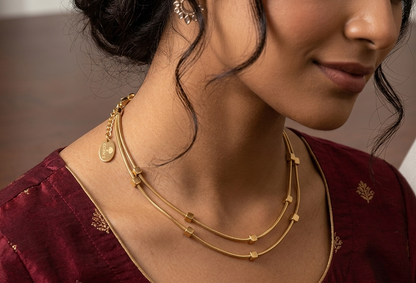 Double Beads gold necklace