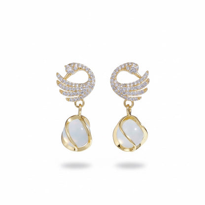 Graceful Swan Pearl Drop Earrings