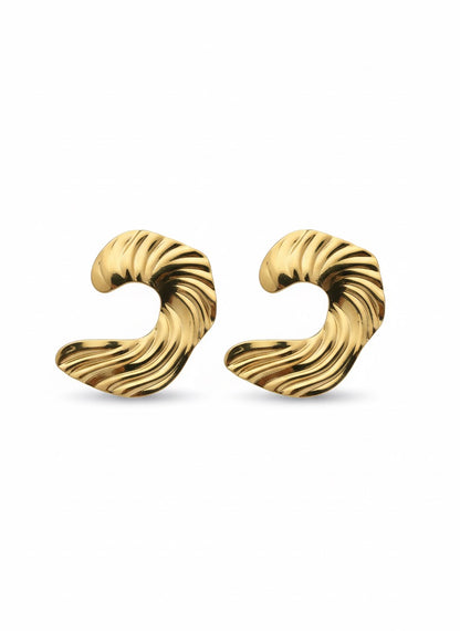 Golden Ripple Crescent Earrings